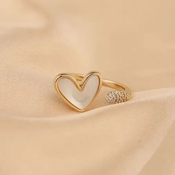 Delicate Enamel Heart-Shaped  Gold Plate Adjustable Ring - Picture 7 of 8